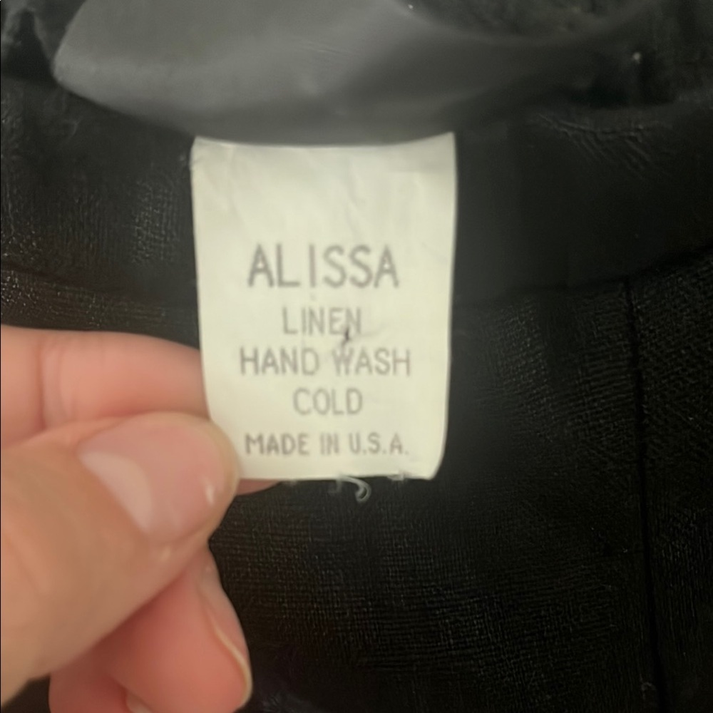 Vintage Alissa Black Linen Wide leg ankle Pants with elastic waist & pockets med - Picture 4 of 7